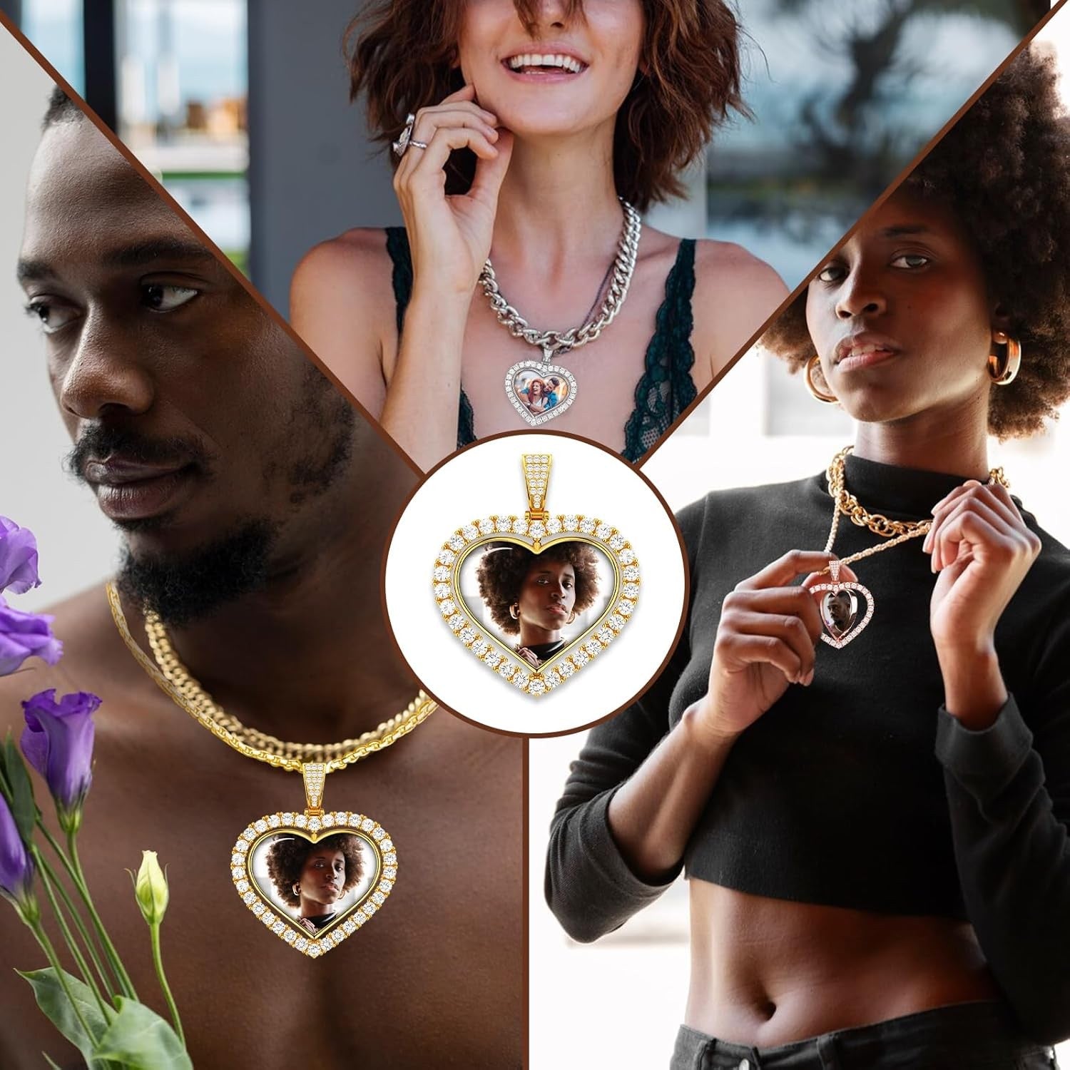 Custom Multiple Charm Necklace, Plated Birthstone Initial Birth Flower Cross with Hand Holding Necklace, Personalized Necklace