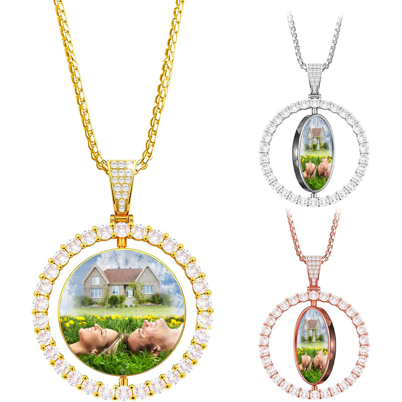 Custom Photo Projection Necklace Personalized Picture Memorial Ring Holder Pendant, Customized Text & Love in 100 Languages Ring Keeper Necklace Dainty 925 Sterling Silver Jewelry for Women