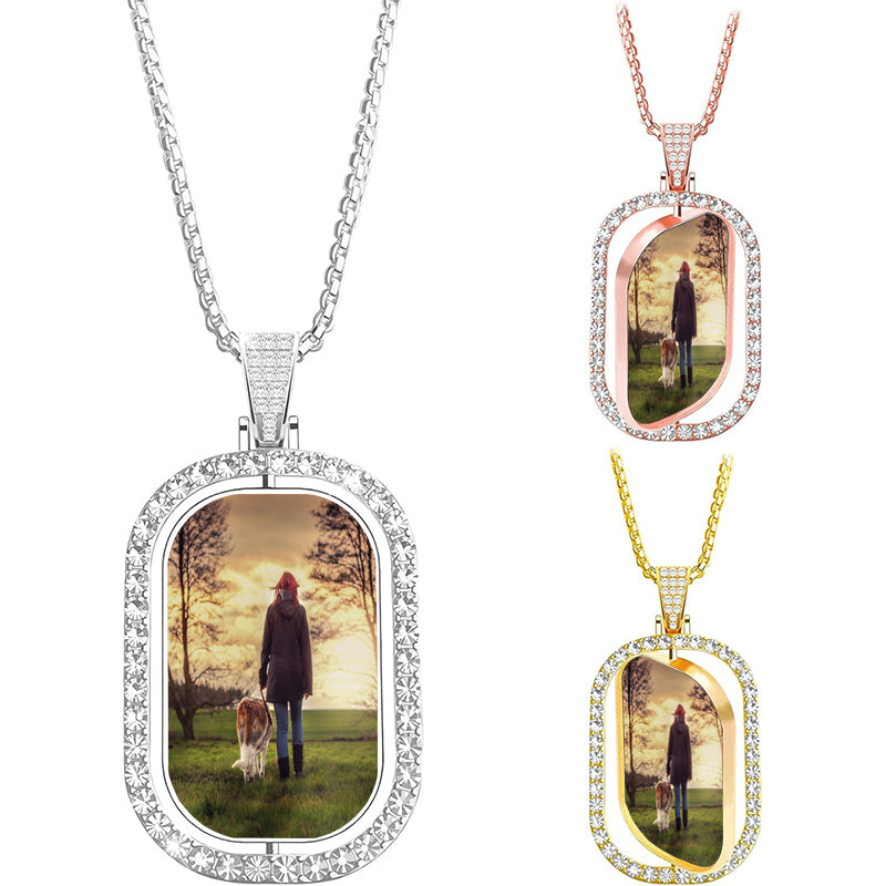 Couples Stainless Steel Necklace Set ¨C Personalized Diamond-Engraved Black Tag Pendants