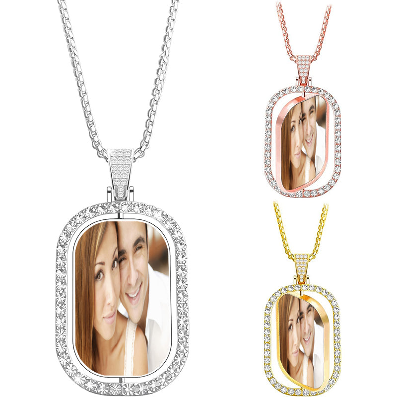 Double Sided Photo Necklace, Personalized Picture Necklace, Reversible Photo Pendant, Custom Engraved Necklace, Memorial Gift