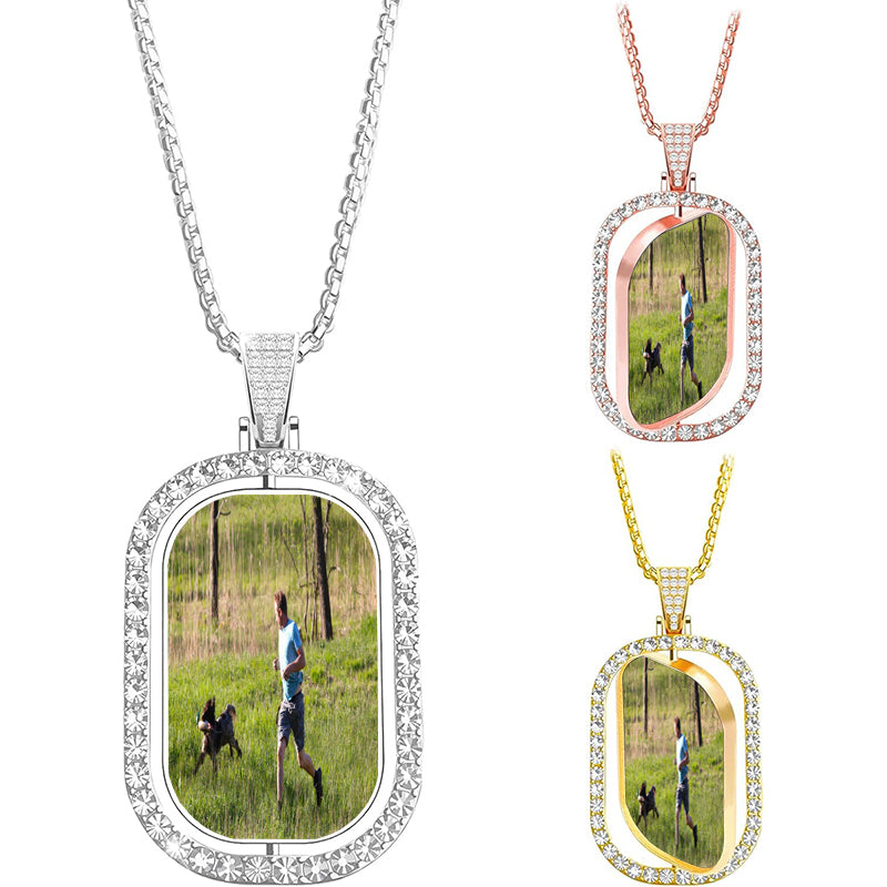 Customized Heart Photo Necklace Plain/Bling CZ/Rose/Angel Wings/Rotatable 2-Side Picture Pendant Stainless Steel/ Plated/Black Valentine's Jewelry Gift for Women Mom Girlfriend +Gift Box