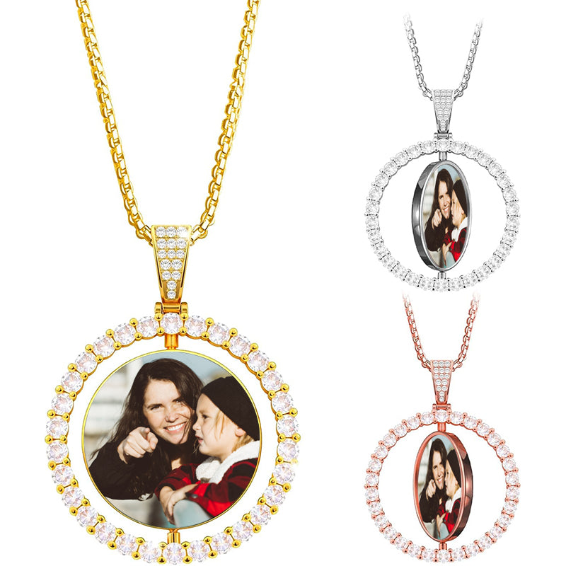 Customized Double Side Picture Necklace Personalized Photo Crystal Oval Heart Pendant Customized Picture Pendant Hip Hop Jewelry for Men Women