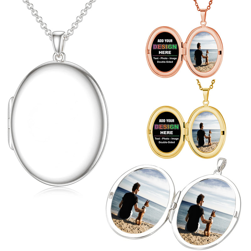 Locket Necklace with Photo, Engravable Oval Necklace, Custom Engraved Locket Jewelry, Picture Locket Necklace, Personalized Christmas Gift