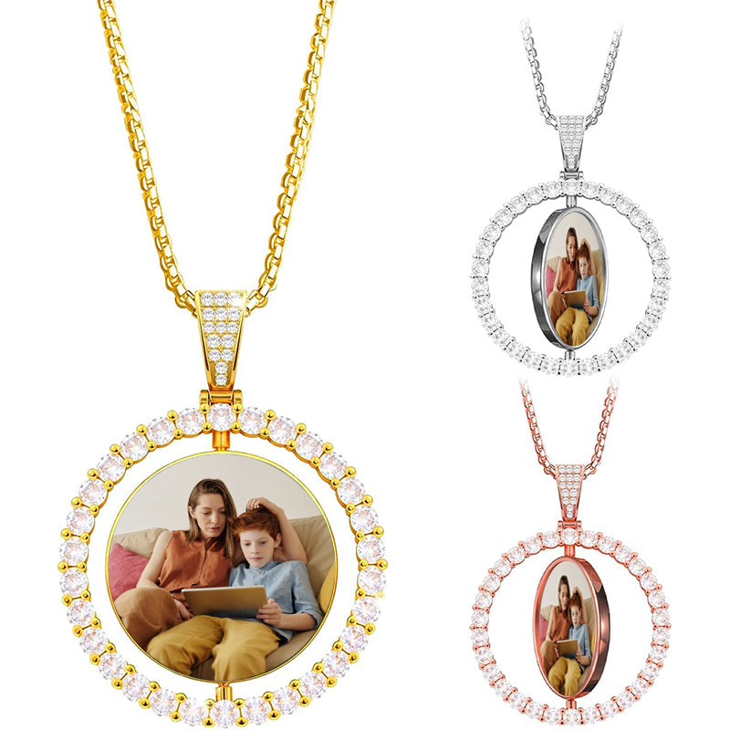 Custom Two Birthstone Projection Necklace, Personalized Photo Projection Necklace, Memorial Picture Inside Jewelry, Christmas Gifts for Her