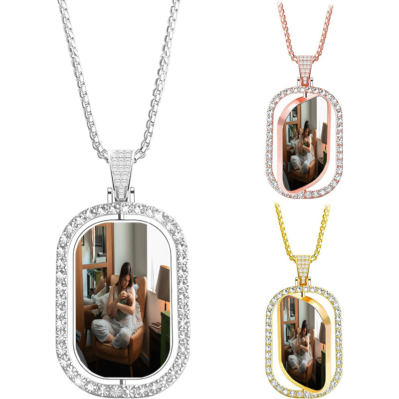 Custom Text Double Sided Photo & Text Necklace - 2 Sided Personalized Picture Your Words Quote Necklace Charm - 4 Finishes 23 Designs