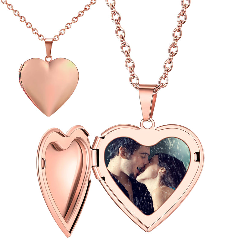 Custom Photo Filled Heart Locket Necklace Engraved Old English Initial Necklace Personalized Gift Memorial Christmas Her Him Minimalist